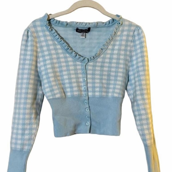 Soft girl cottage core Urban Outfitters Lala Shrunken Cardigan Size M Blue 