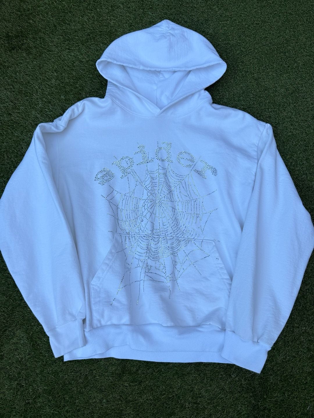 Sp5der OG Rhinestone Hoodie Size L White 2
