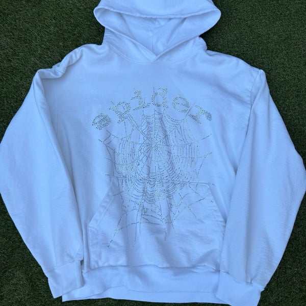 Sp5der OG Rhinestone Hoodie Size L White