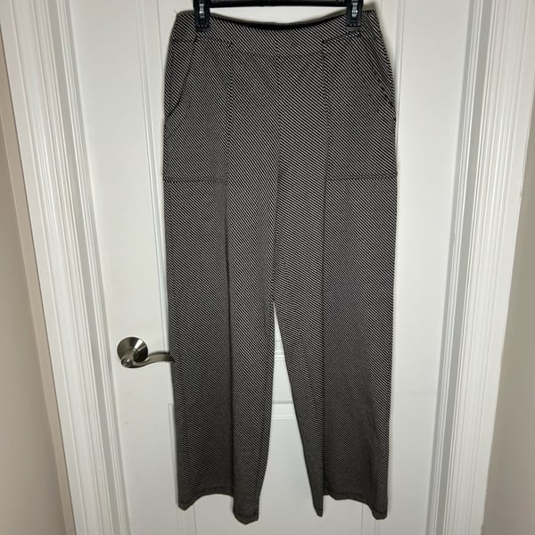 Max Studio London Pants Size L Black White Patterned Pull On