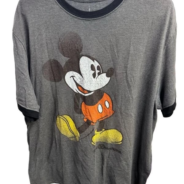 Disney Parks Mickey Mouse Ringer T-Shirt Size XL Gray