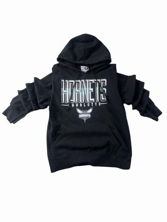 NBA Charlotte Hornets Hoodie Size Large Black Fleece Pullover 7