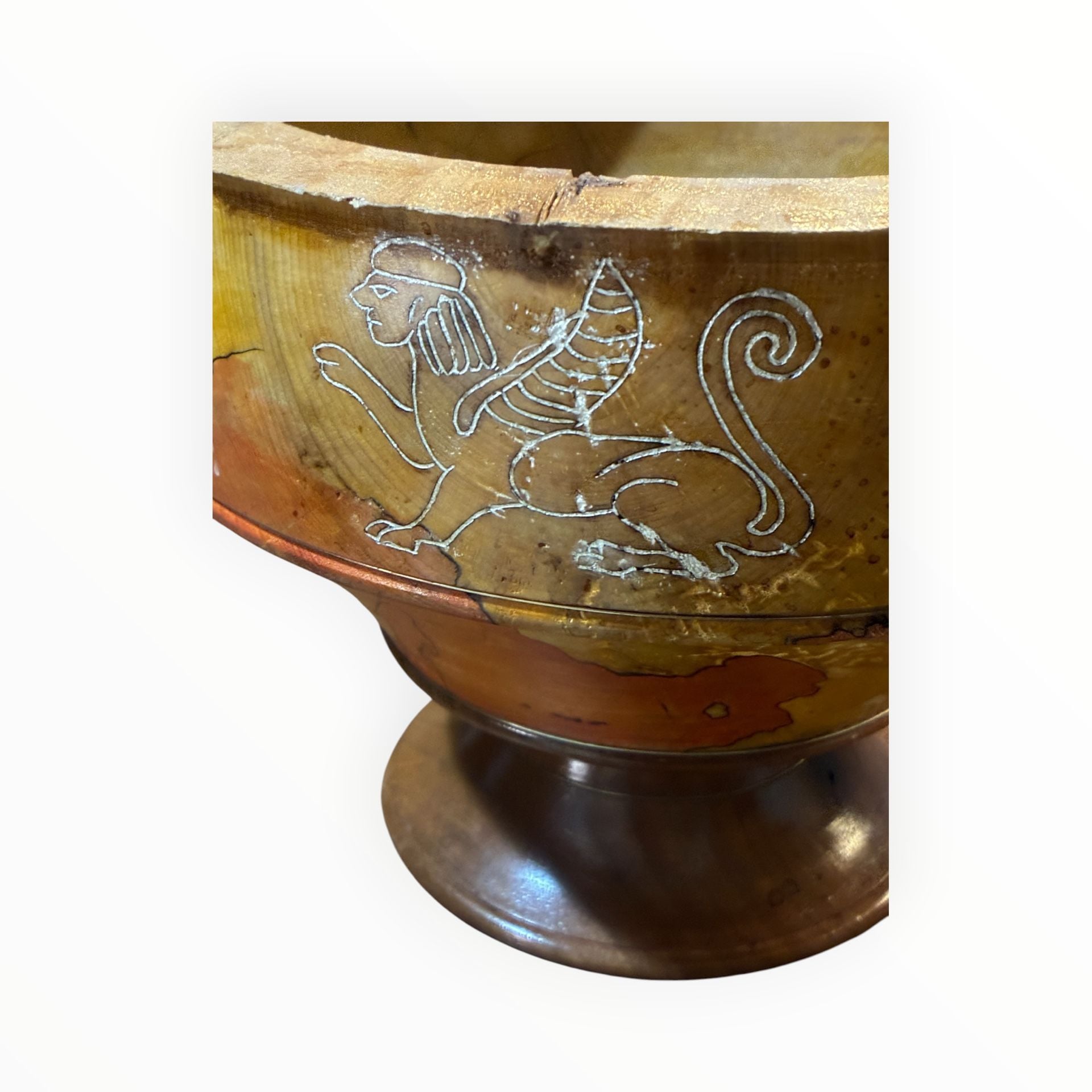 Dave Gahimer Wood Art Bowl Etruscan Sunset 12" Hand Decorated Footed 2
