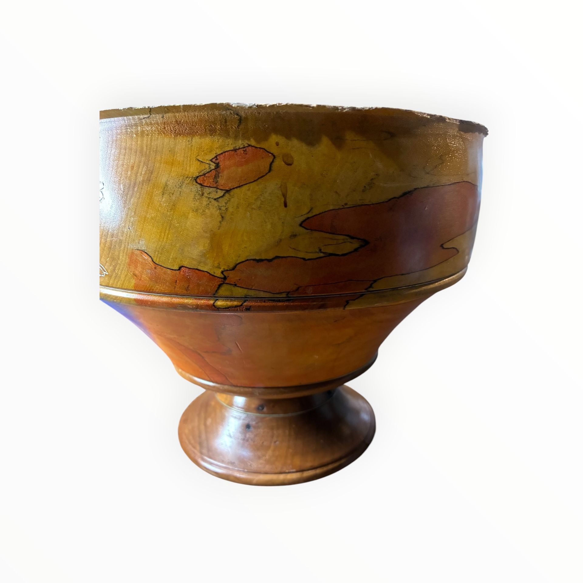 Dave Gahimer Wood Art Bowl Etruscan Sunset 12" Hand Decorated Footed 6