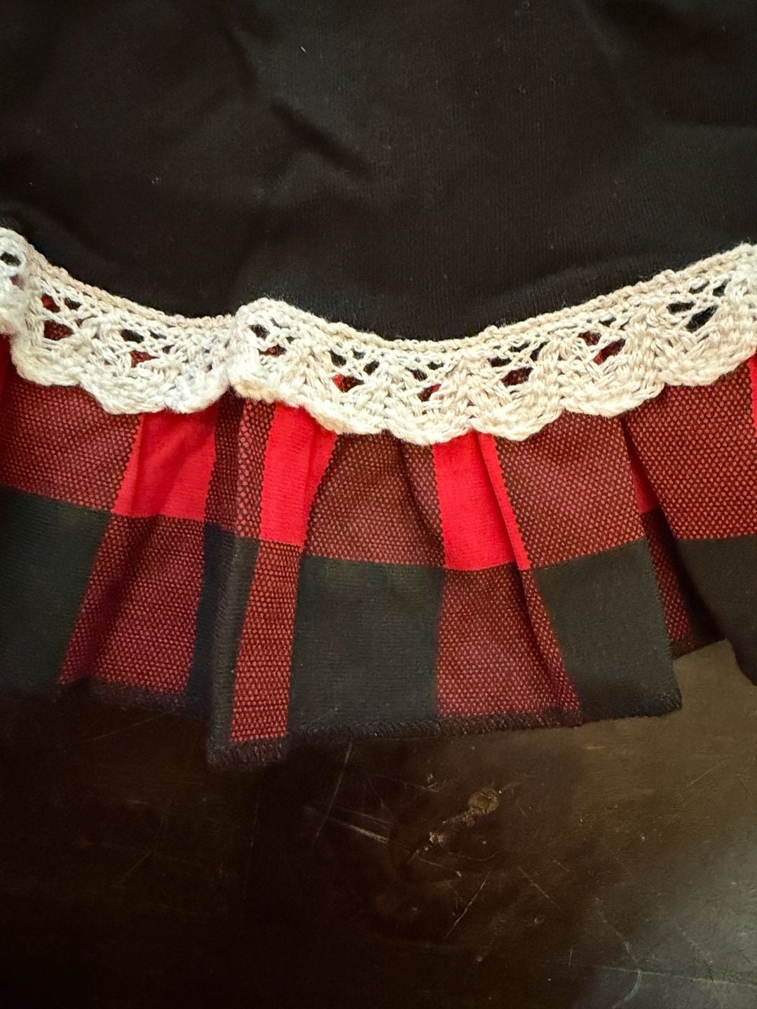 Unbranded Buffalo Plaid Long Sleeve Dress Size 6/7 Black Red Lace Trim 4