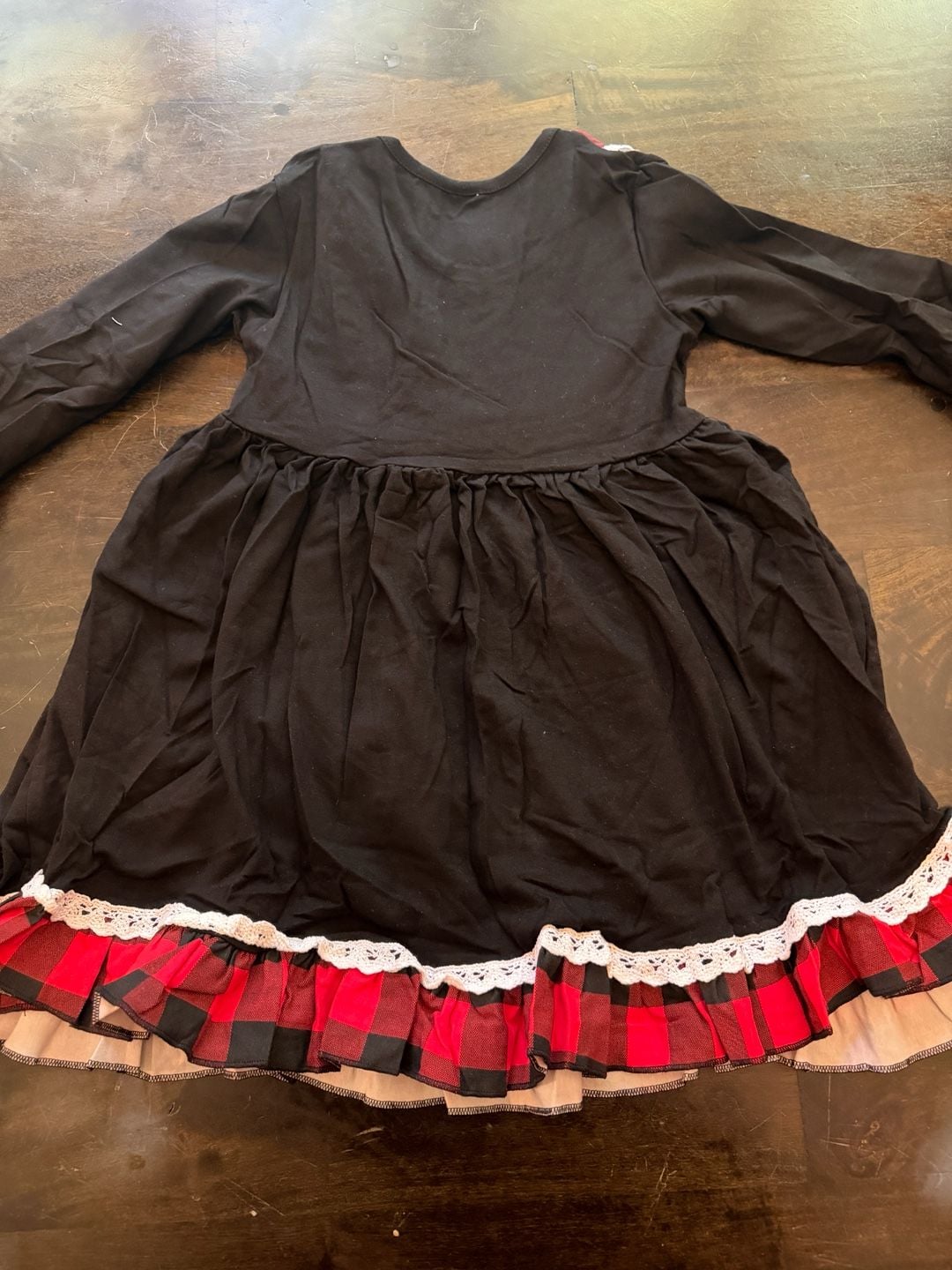 Unbranded Buffalo Plaid Long Sleeve Dress Size 6/7 Black Red Lace Trim 8