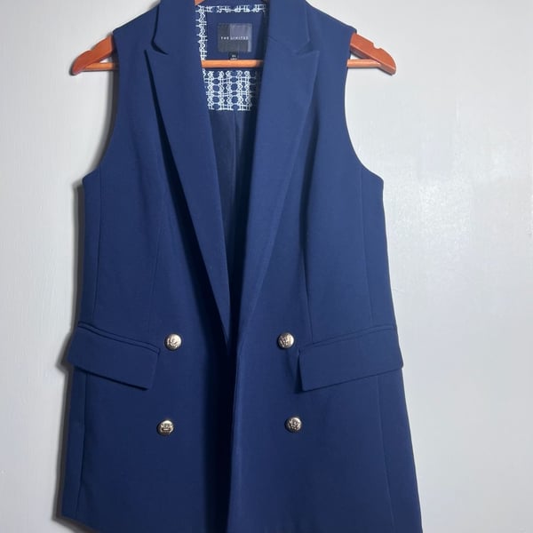 The Limited XS Navy Blue Double Breasted Sleeveless Blazer Vest Gold Buttons