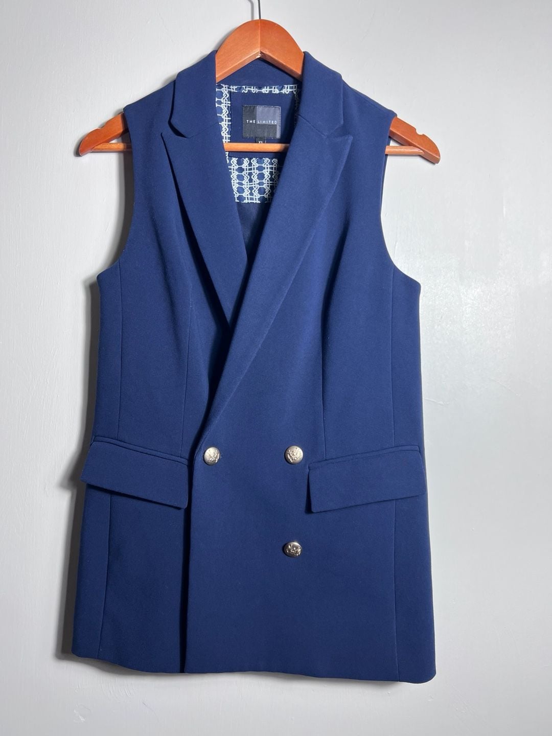 The Limited XS Navy Blue Double Breasted Sleeveless Blazer Vest Gold Buttons 9