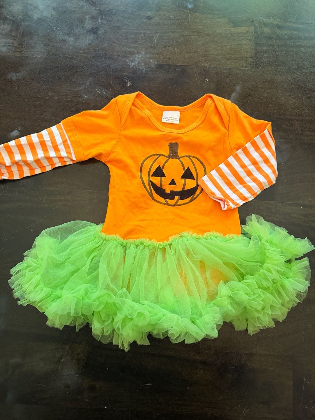 Unbranded Halloween Pumpkin Tutu Bodysuit Size L (18/24m) Orange Green 2