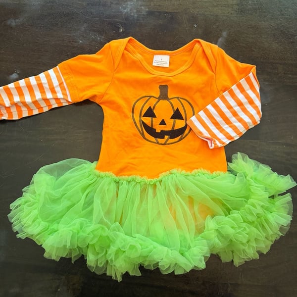 Unbranded Halloween Pumpkin Tutu Bodysuit Size L (18/24m) Orange Green