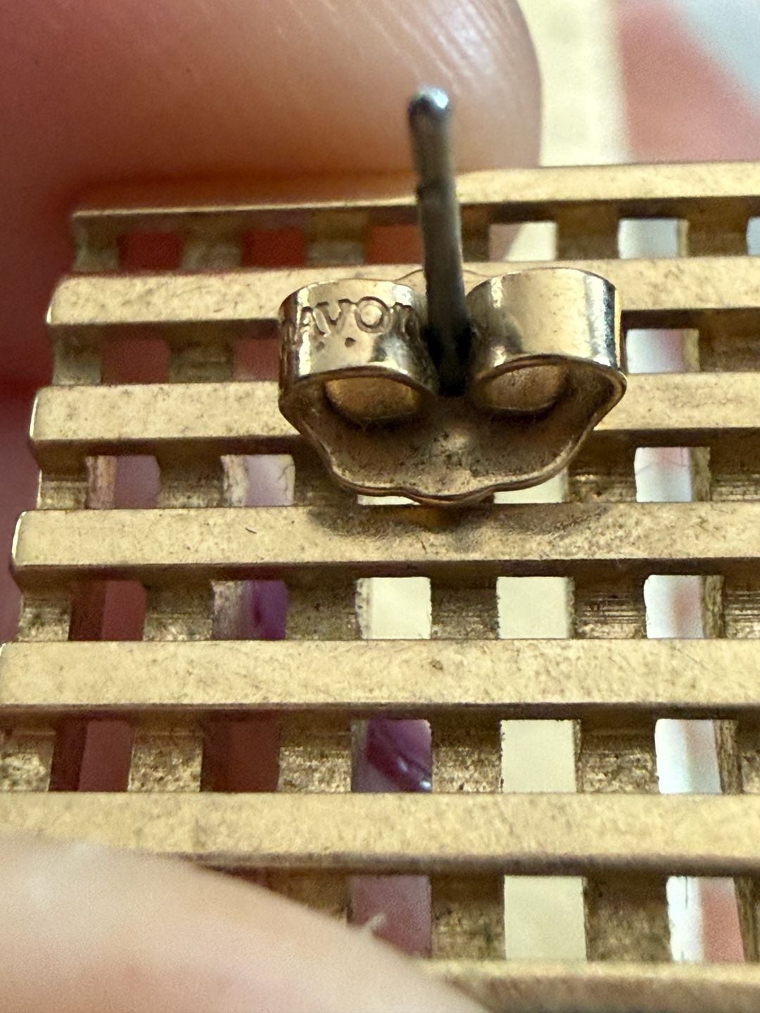Avon Gold Tone Geometric Grid Pierced Stud Earrings vintage signed Avon  7