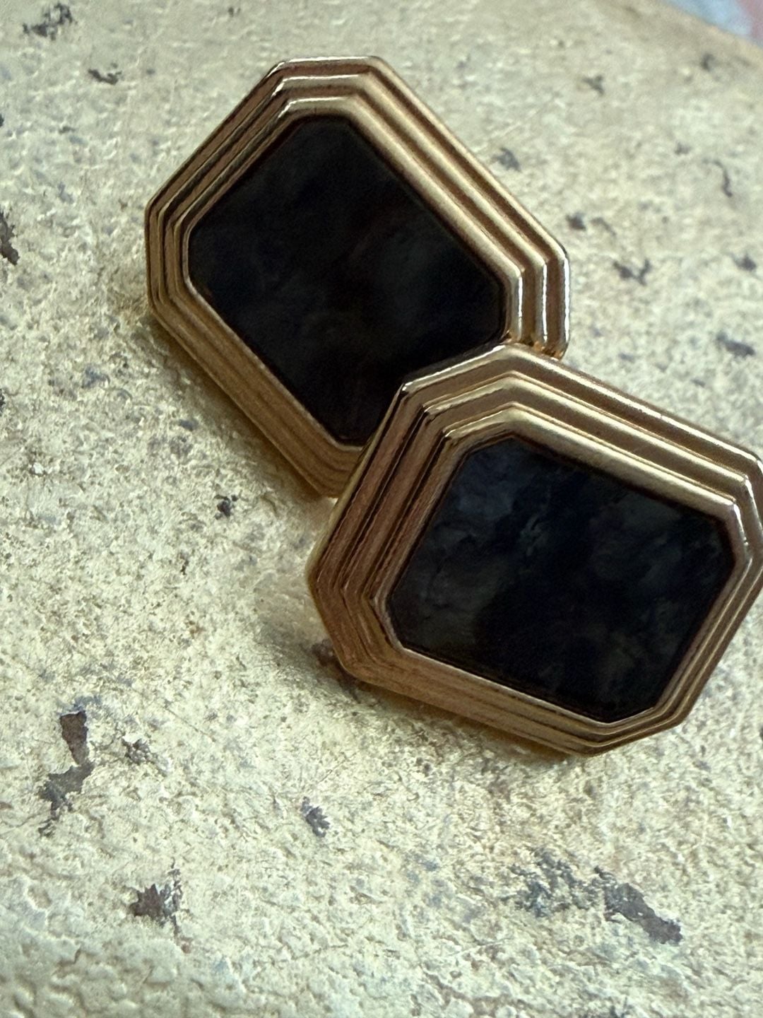 Vintage Art Deco Style Gold Tone Rectangle Stud Earrings 7