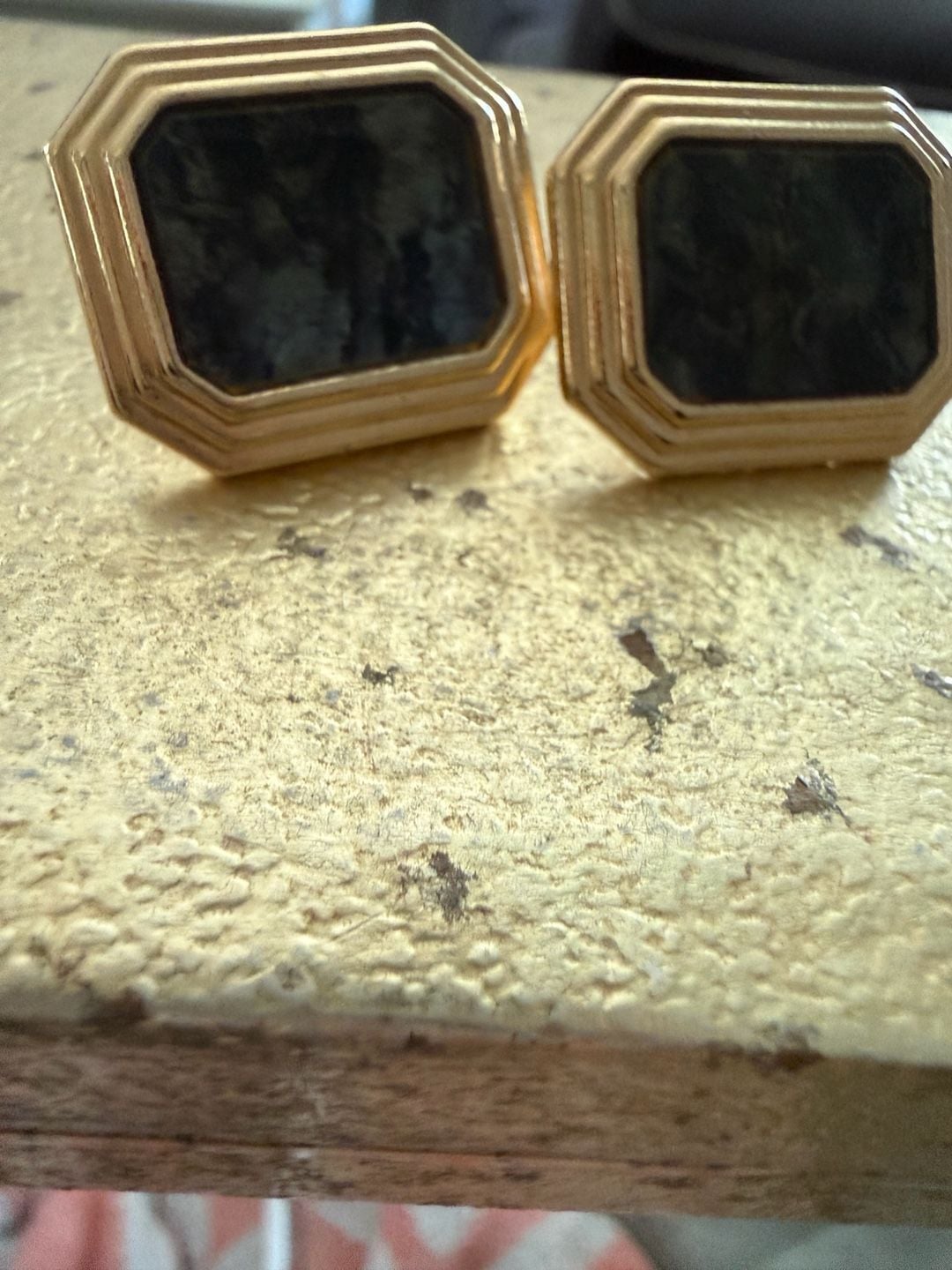 Vintage Art Deco Style Gold Tone Rectangle Stud Earrings 9