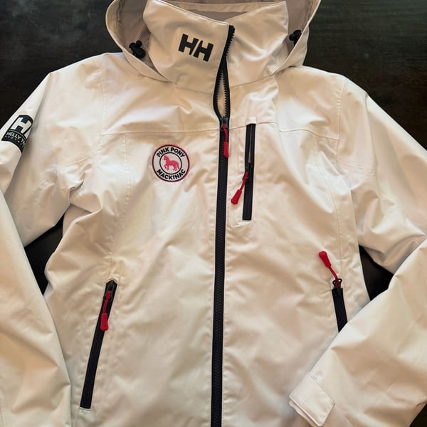 Helly Hansen Crew Hooded Midlayer Jacket Size XS/TP White Pink Pony Mackinac