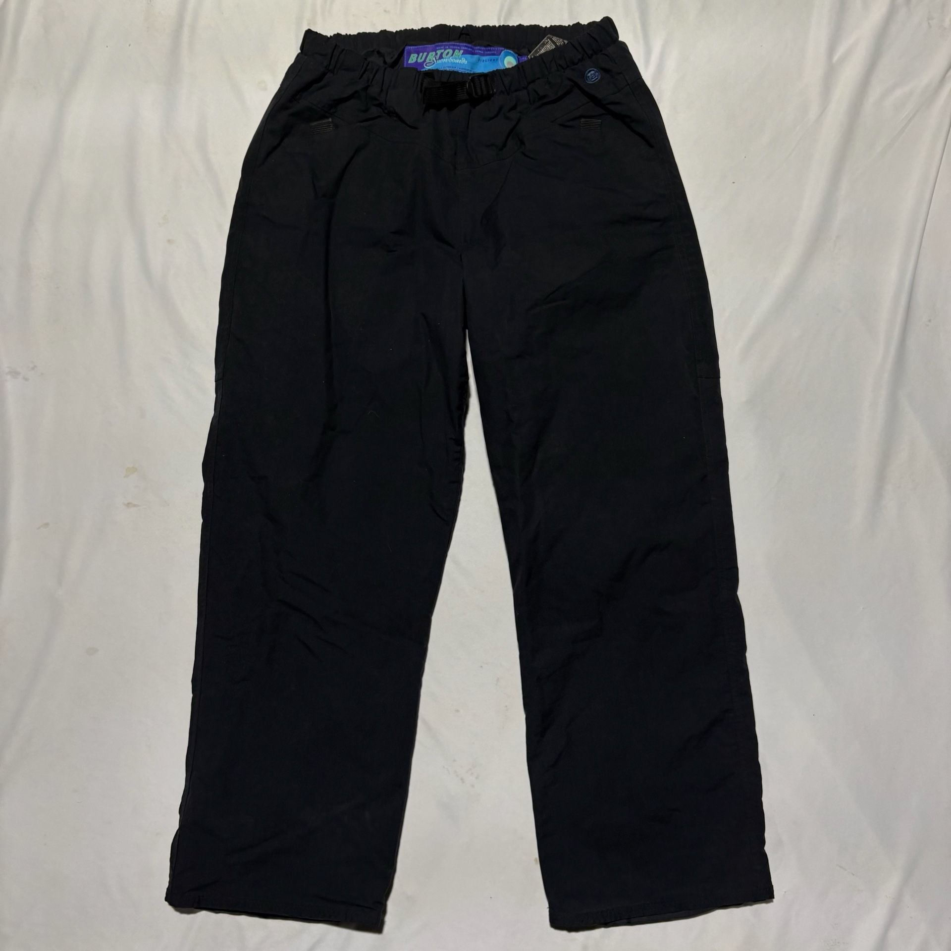 Vtg 90s Burton Snowboards Biolight Tech Snow Pants Black Belt Baggy M 30x28
2