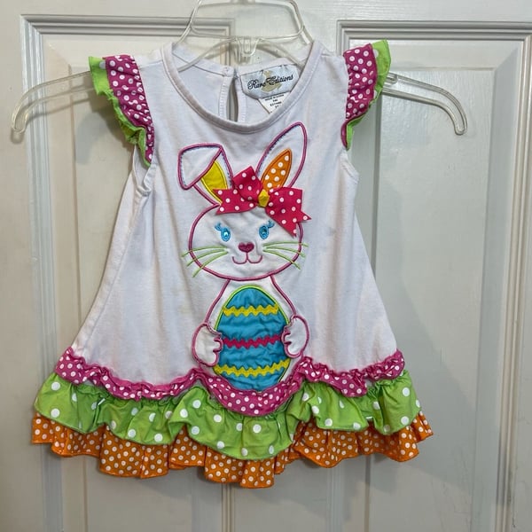 Rare Editions Easter Bunny Tunic Dress Size 2T Polka Dot Applique
