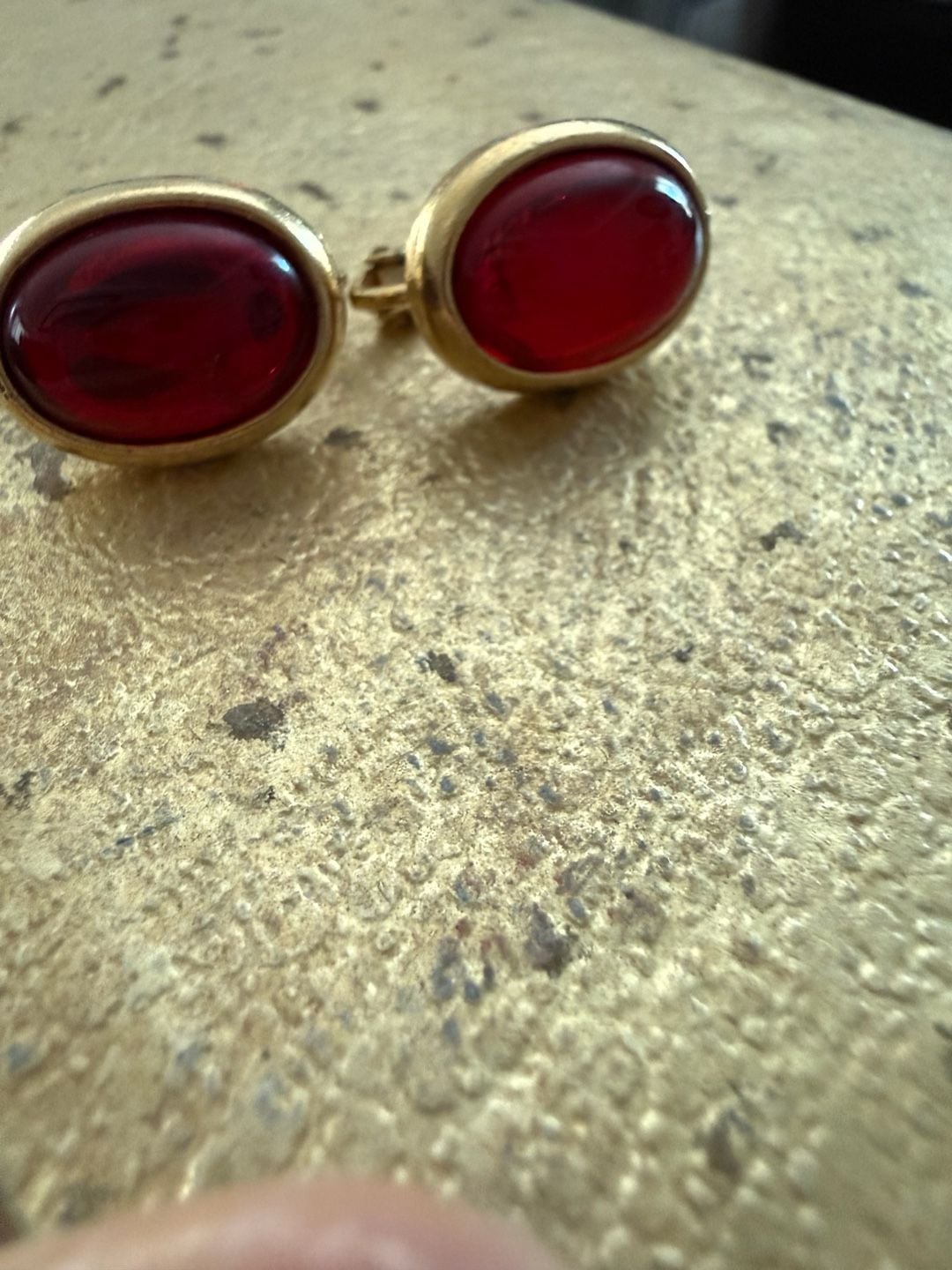 Napier Red Cabochon Gold Tone Vintage Clip-On Earrings 3