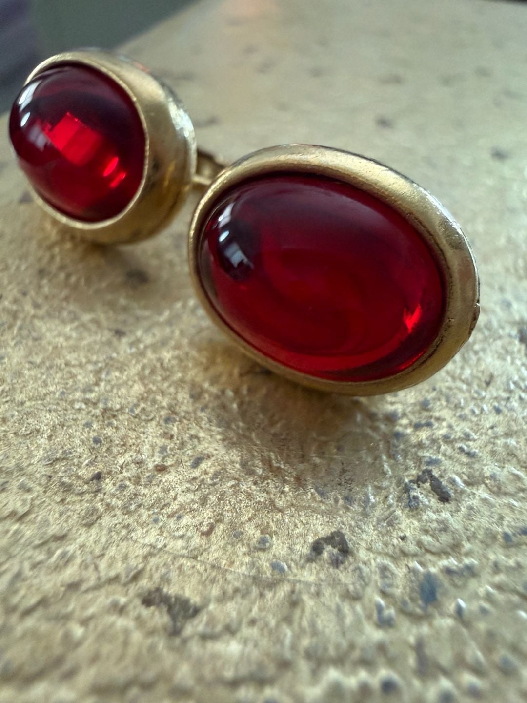 Napier Red Cabochon Gold Tone Vintage Clip-On Earrings 4