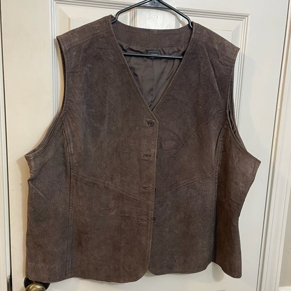 Outbrook Suede Leather Vest Brown Button Up Lined