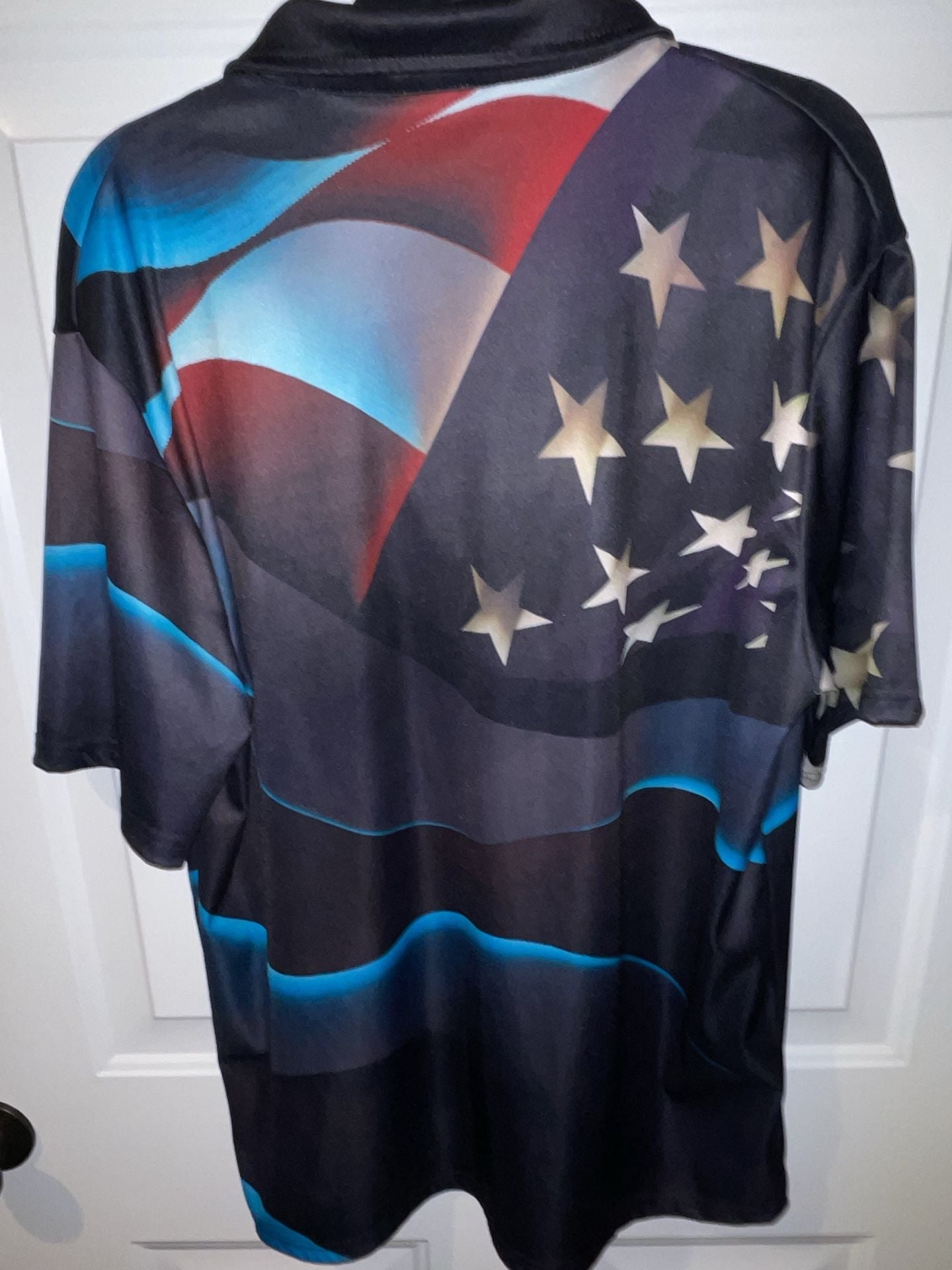 Unbranded USA American Flag Zip Polo Shirt Size L Blue Black Golf Tee 3