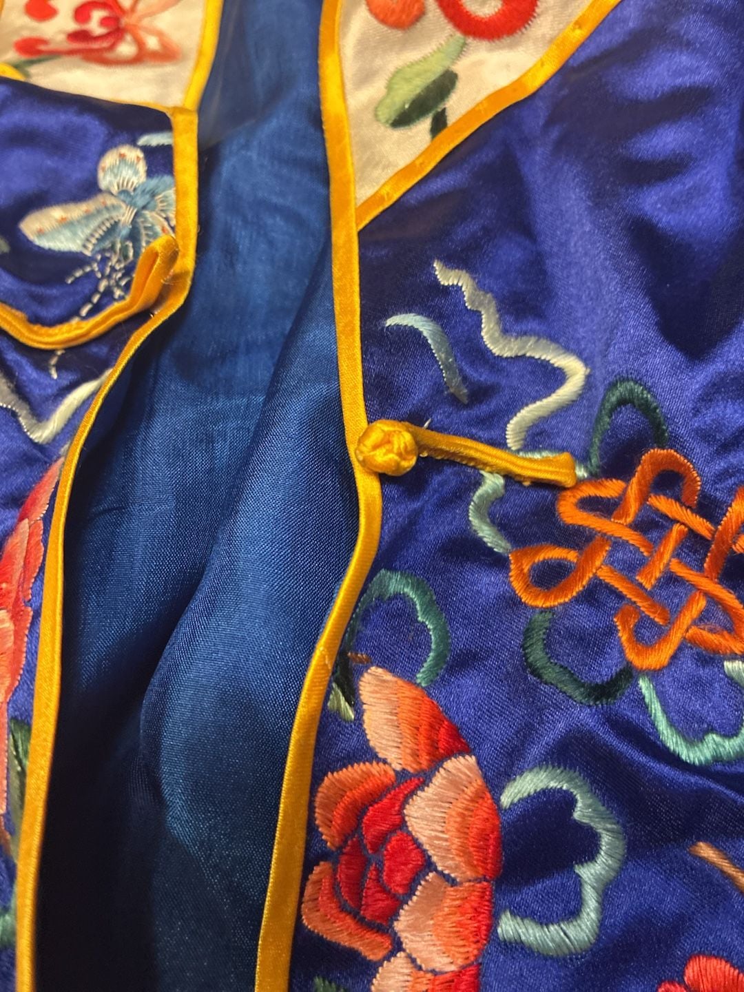 Vintage Royal Blue Silk Embroidered Chinese Robe Small Floral 3