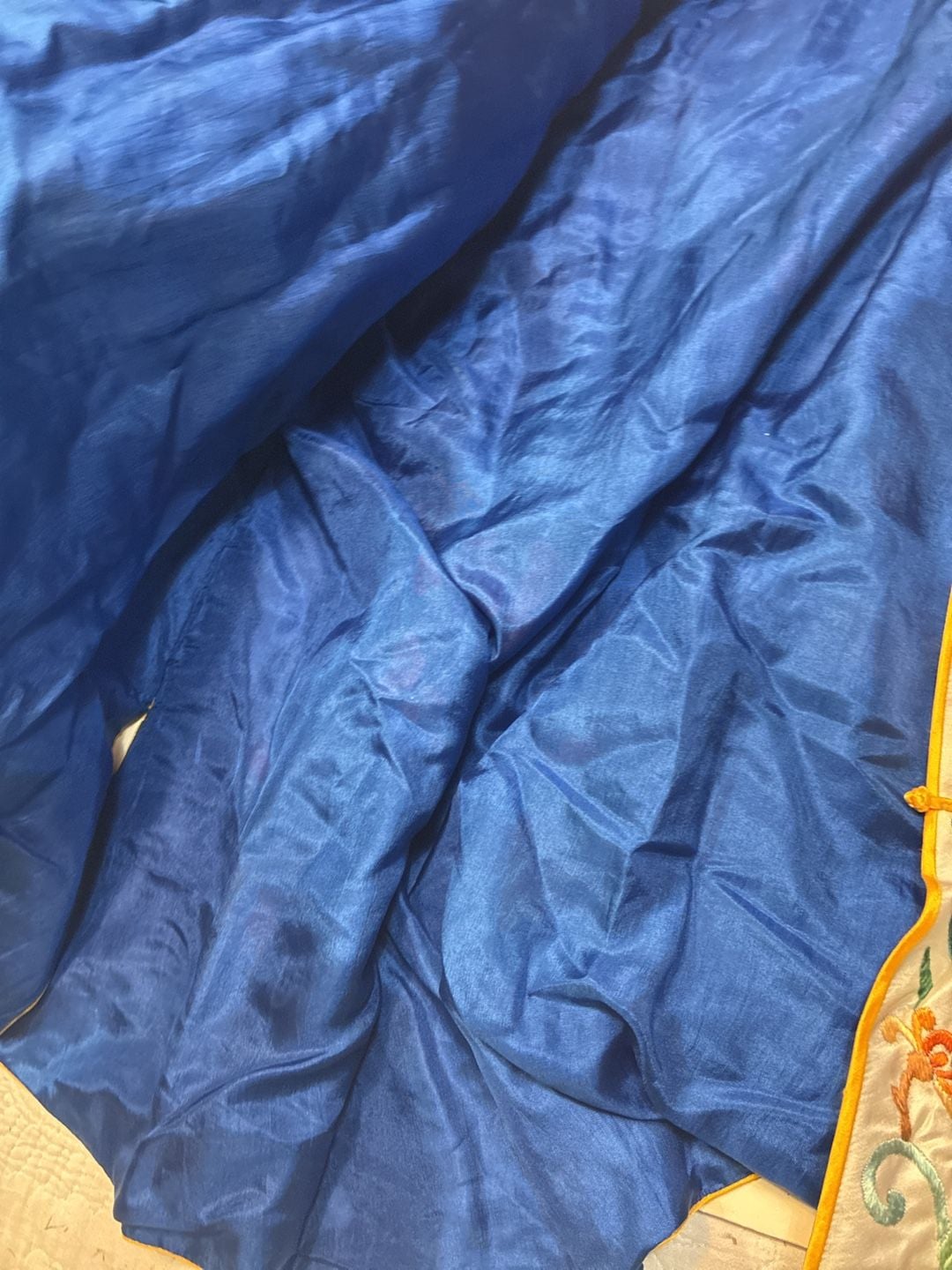 Vintage Royal Blue Silk Embroidered Chinese Robe Small Floral 6