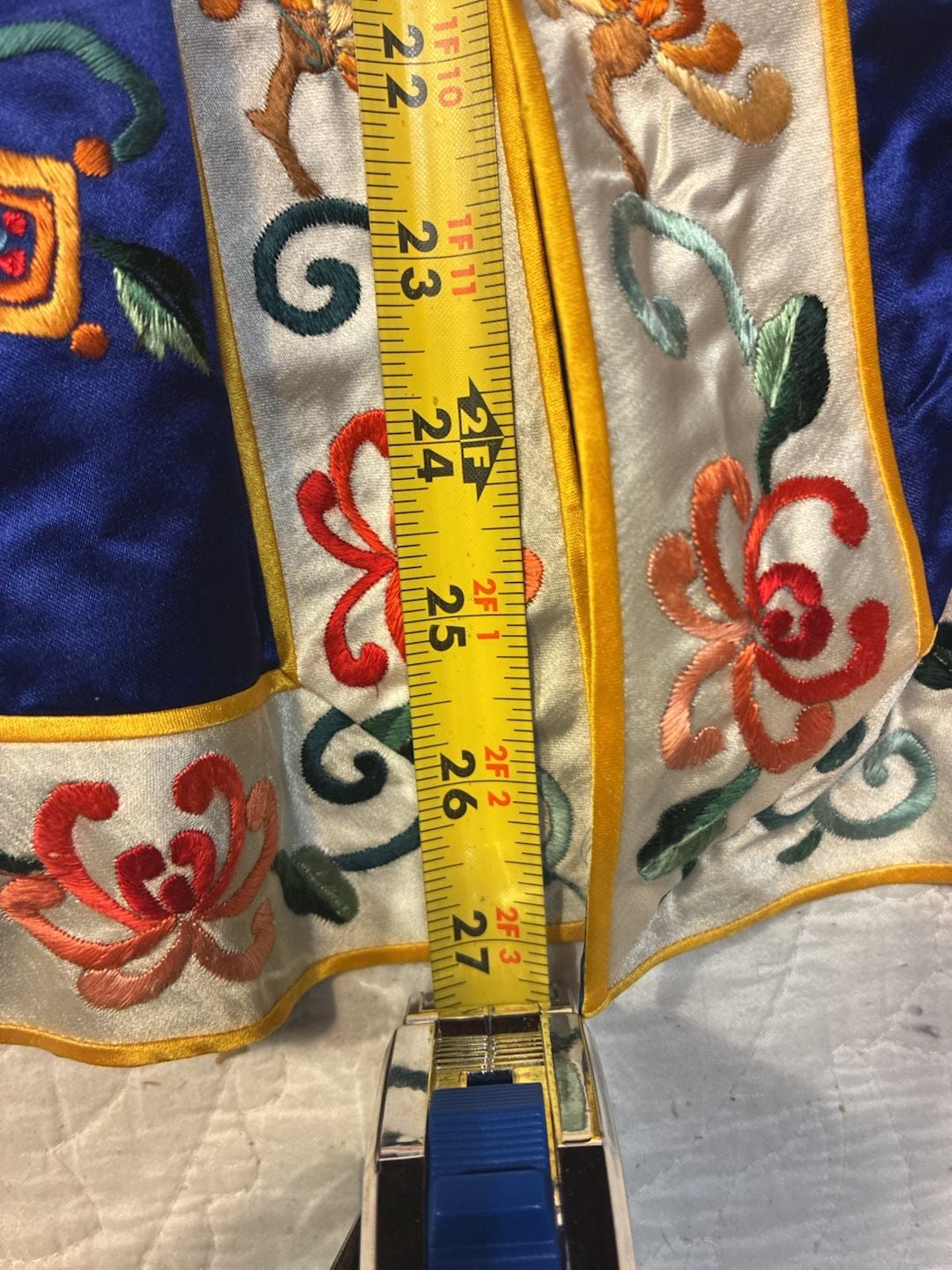 Vintage Royal Blue Silk Embroidered Chinese Robe Small Floral 8