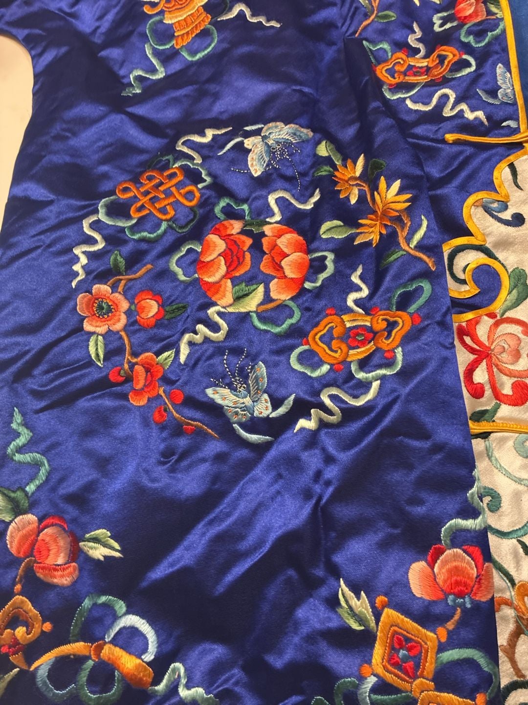 Vintage Royal Blue Silk Embroidered Chinese Robe Small Floral 9