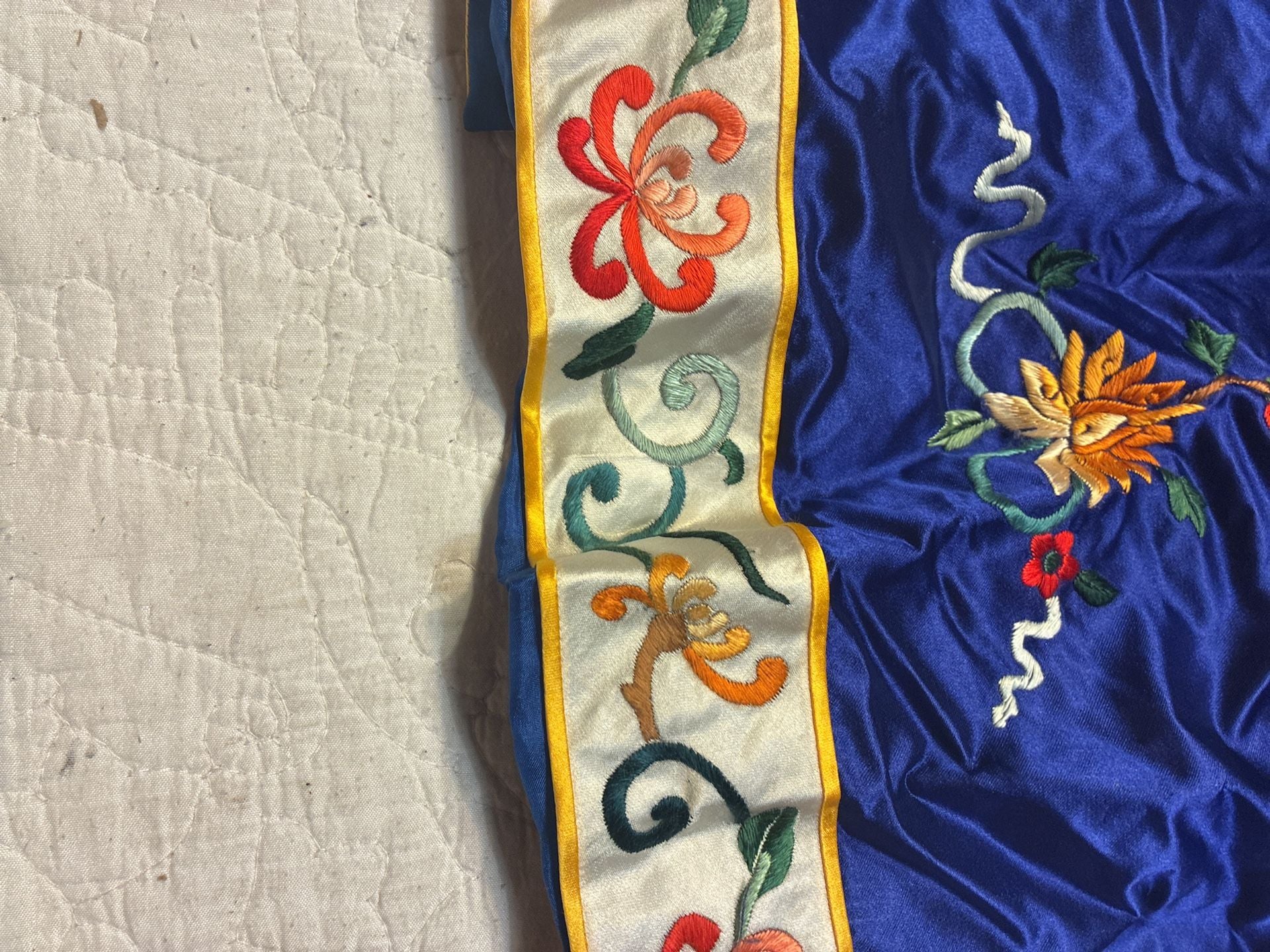 Vintage Royal Blue Silk Embroidered Chinese Robe Small Floral 11