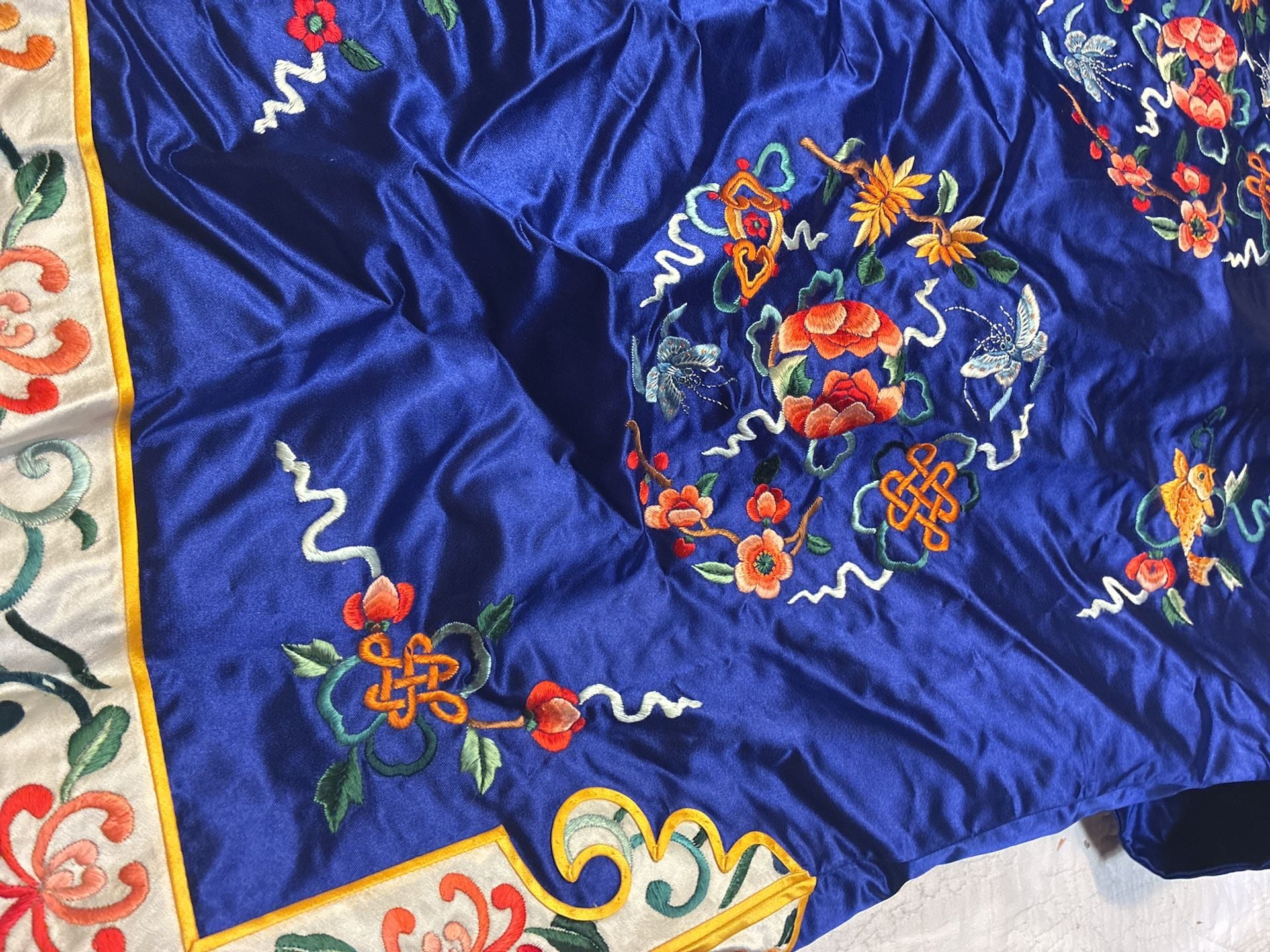 Vintage Royal Blue Silk Embroidered Chinese Robe Small Floral 12