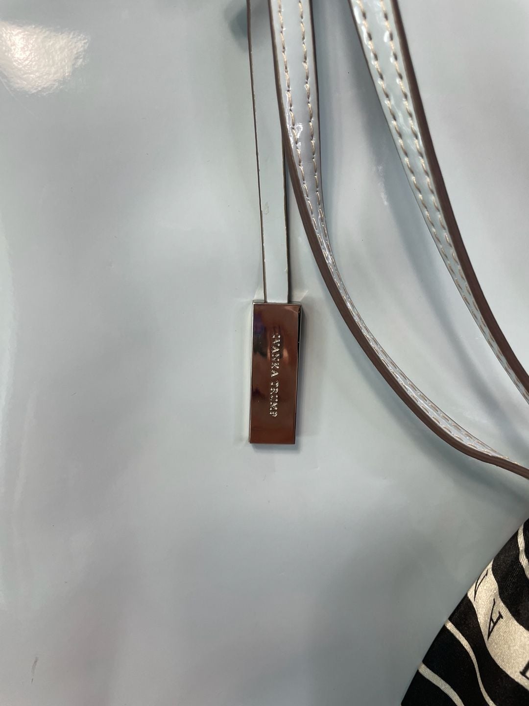 Ivanka Trump Patent Tote Light Blue Handbag With Scarf 3