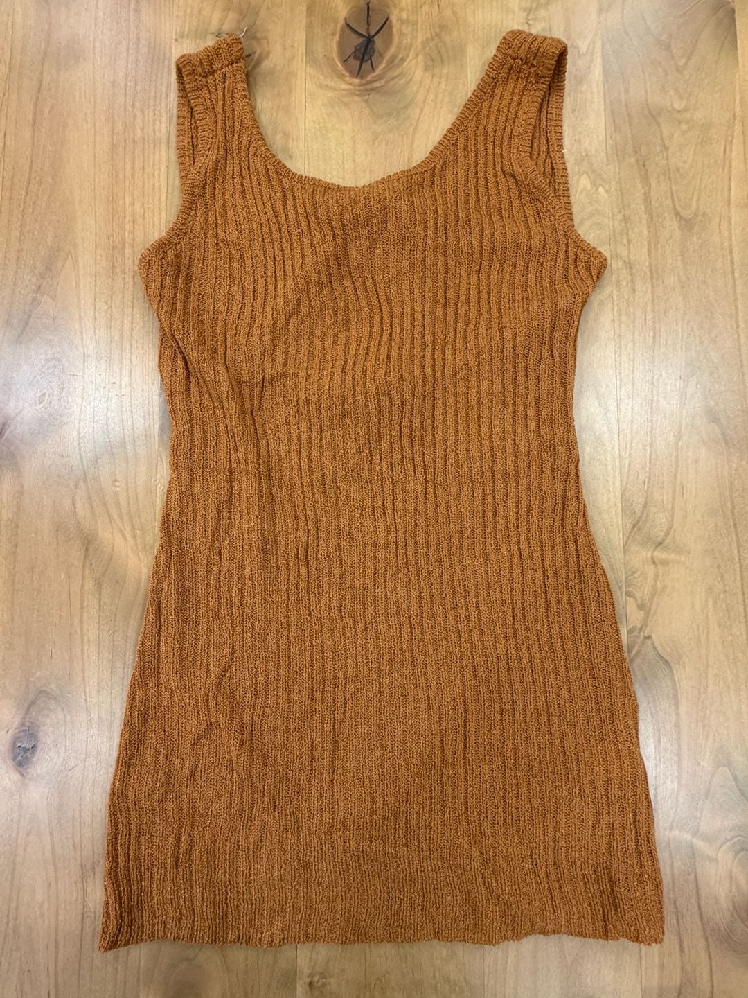 Baevely Ribbed Knit Mini Dress Size L Brown Twist Back NWT 2