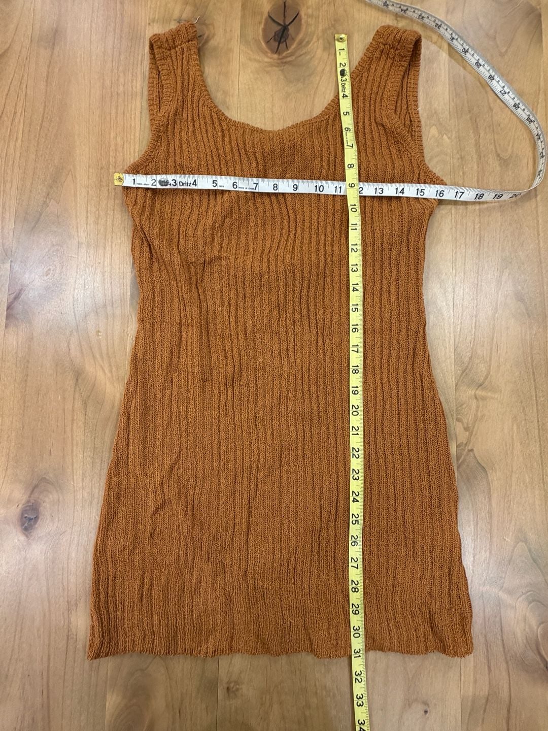 Baevely Ribbed Knit Mini Dress Size L Brown Twist Back NWT 3