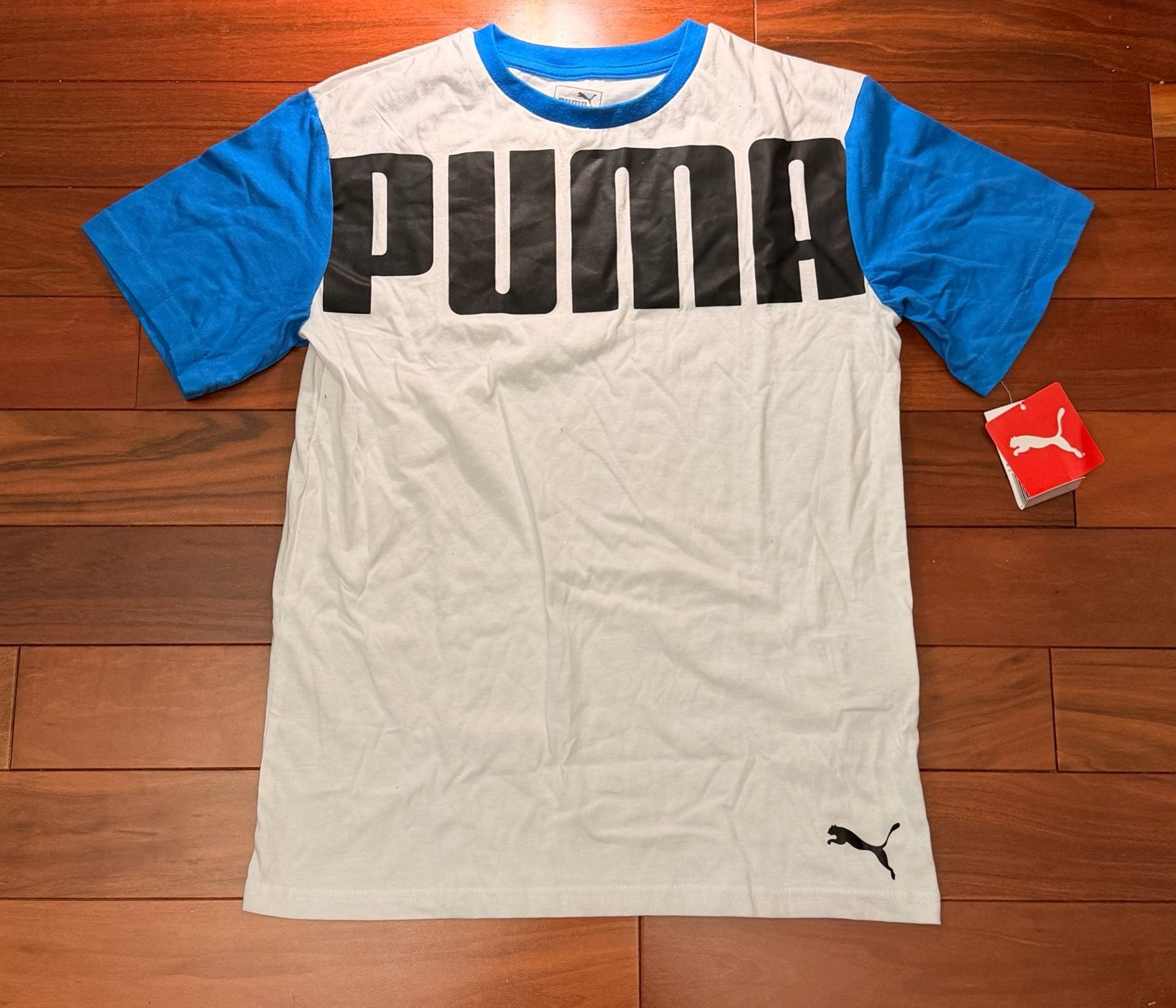 Puma Boys Graphic T-Shirt Size L (14-16) Blue White 2