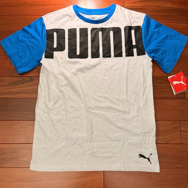Puma Boys Graphic T-Shirt Size L (14-16) Blue White