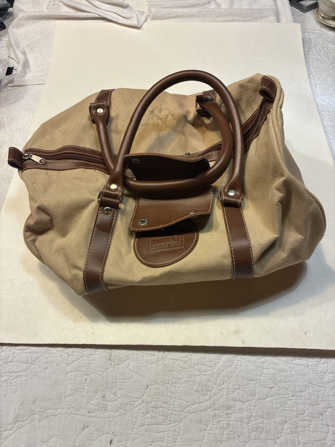 Karl Lagerfeld Le Club Paris Vintage Tan Canvas Travel Duffel Bag 2