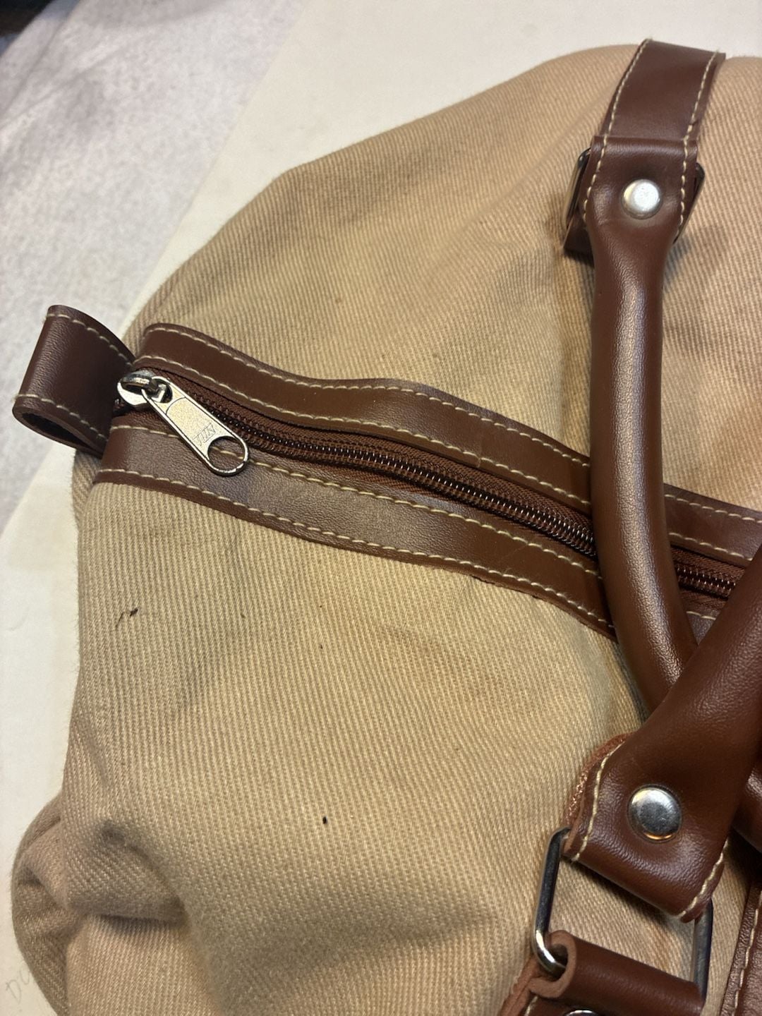 Karl Lagerfeld Le Club Paris Vintage Tan Canvas Travel Duffel Bag 5