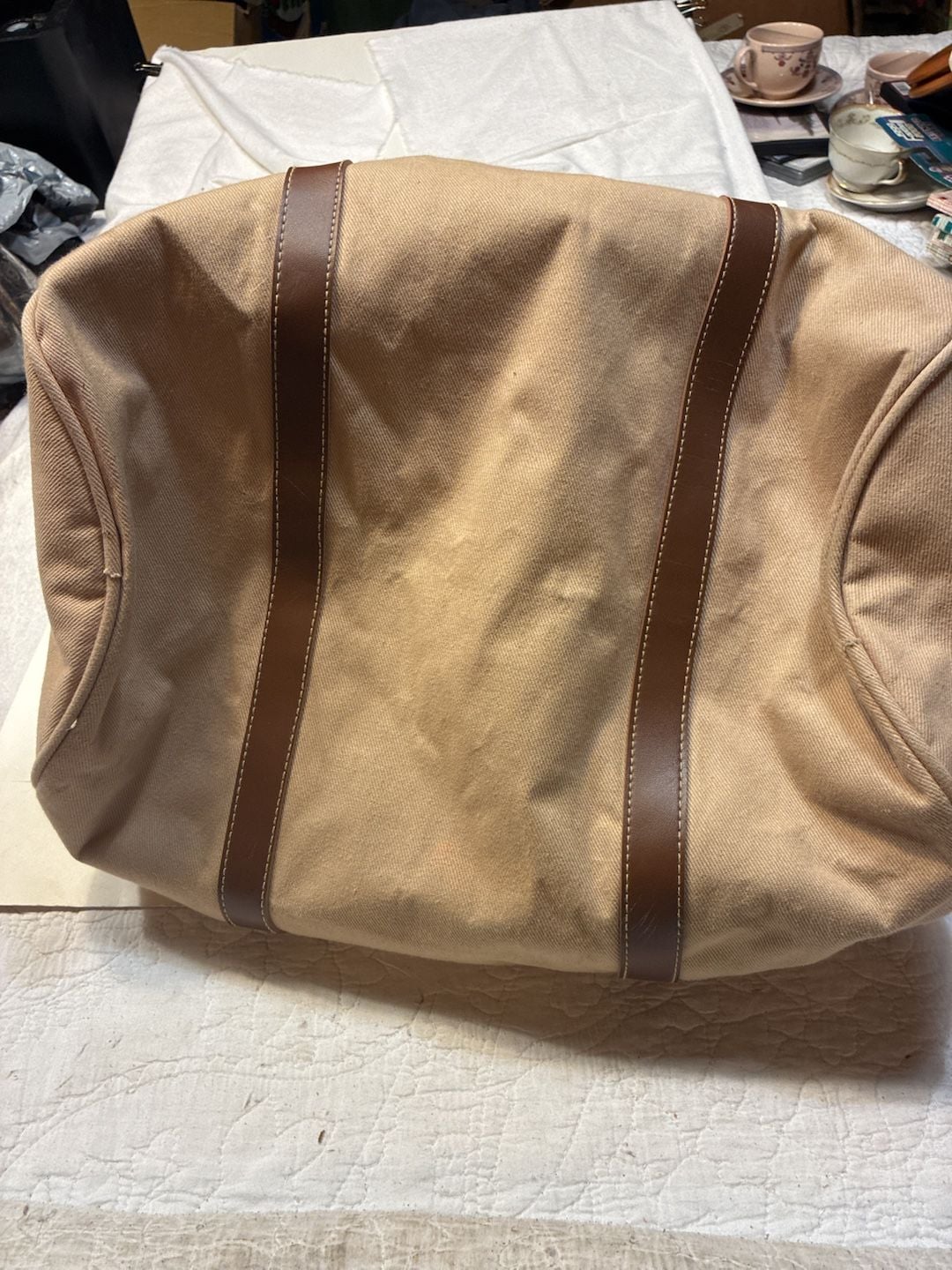 Karl Lagerfeld Le Club Paris Vintage Tan Canvas Travel Duffel Bag 7