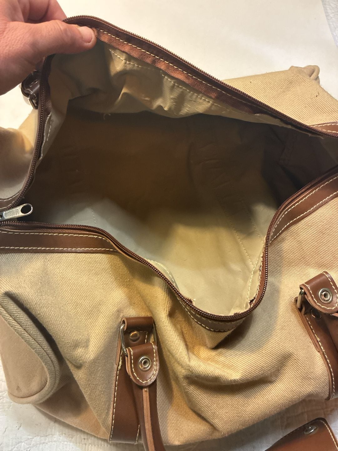 Karl Lagerfeld Le Club Paris Vintage Tan Canvas Travel Duffel Bag 8