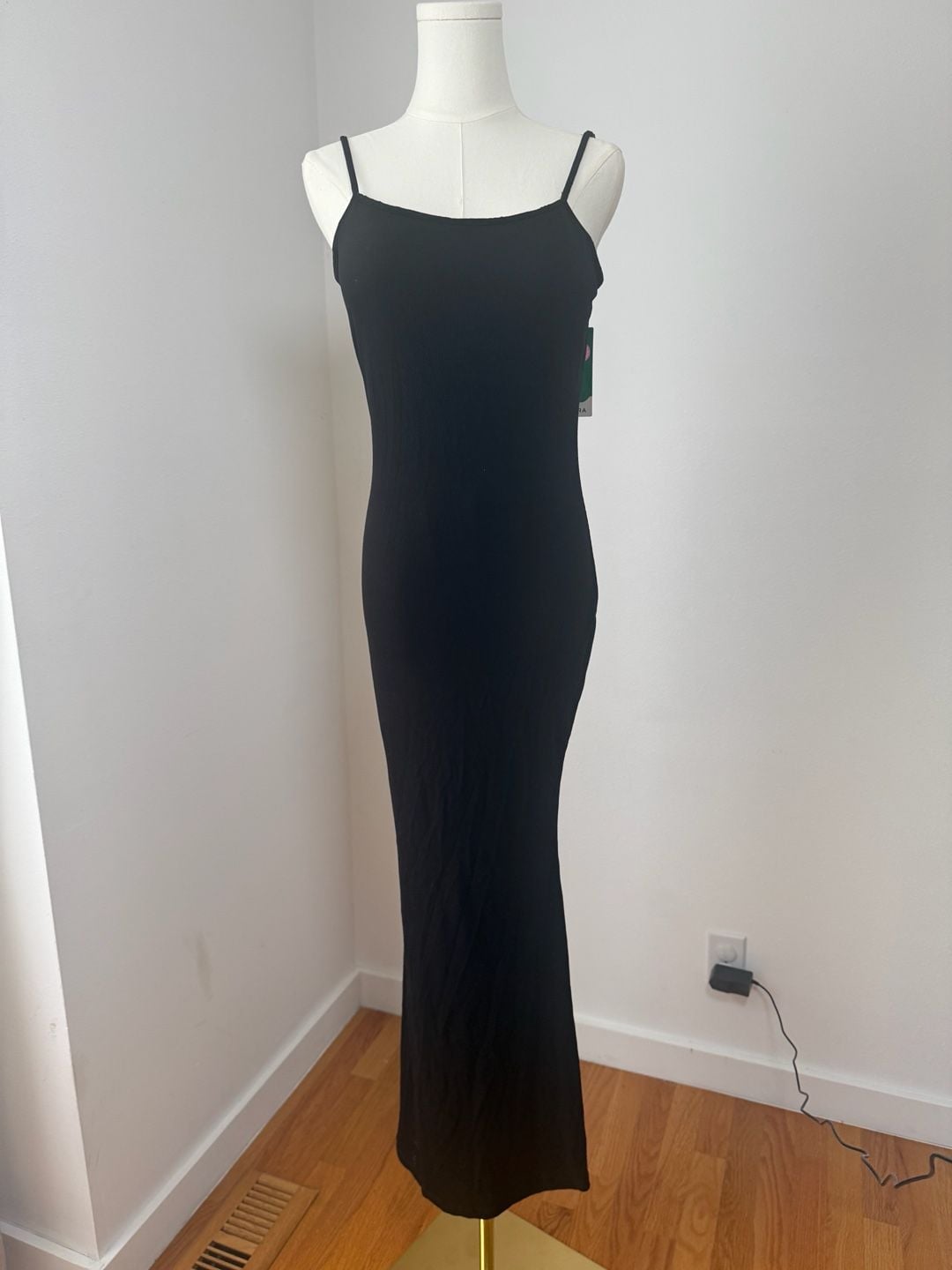 Halara Ribbed Maxi Dress Size L Black Camisole Long Slip Dress 3