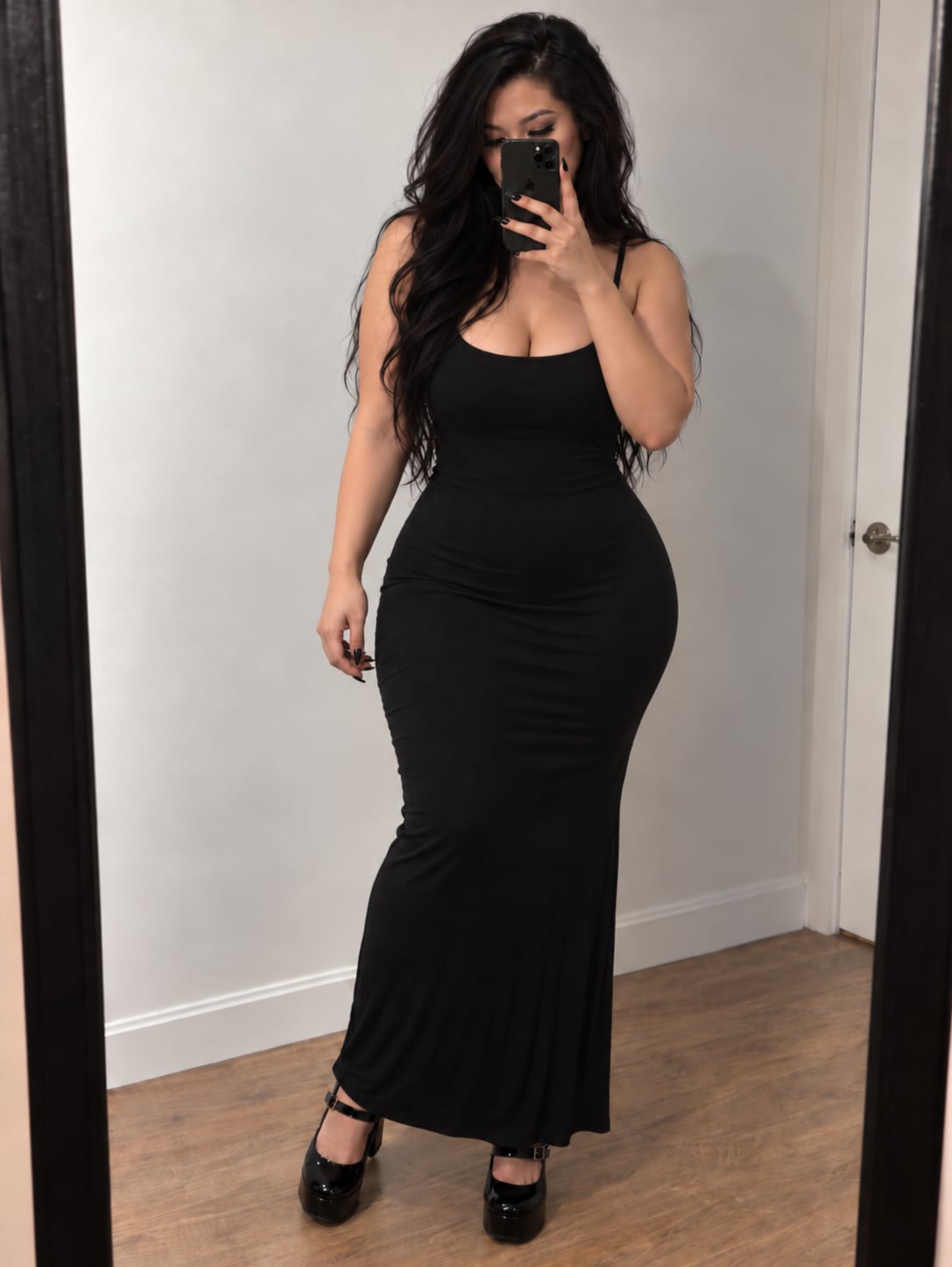 Halara Ribbed Maxi Dress Size L Black Camisole Long Slip Dress 2