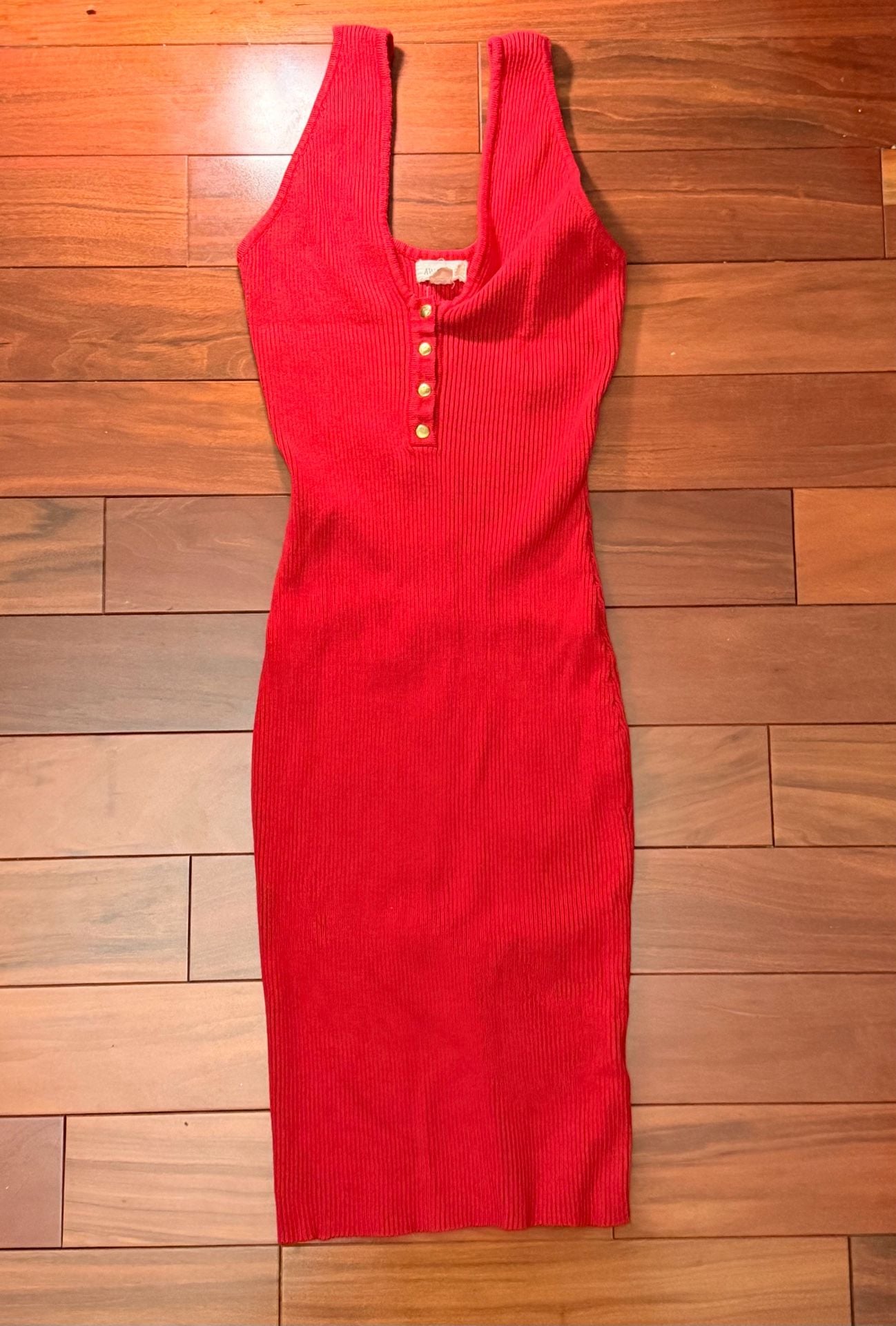 Awesome Ribbed Knit Dress Size L Red Button Front Halter Midi 2