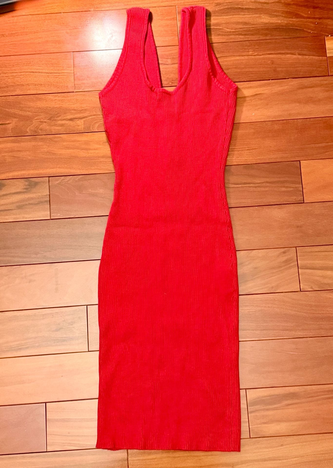 Awesome Ribbed Knit Dress Size L Red Button Front Halter Midi 3