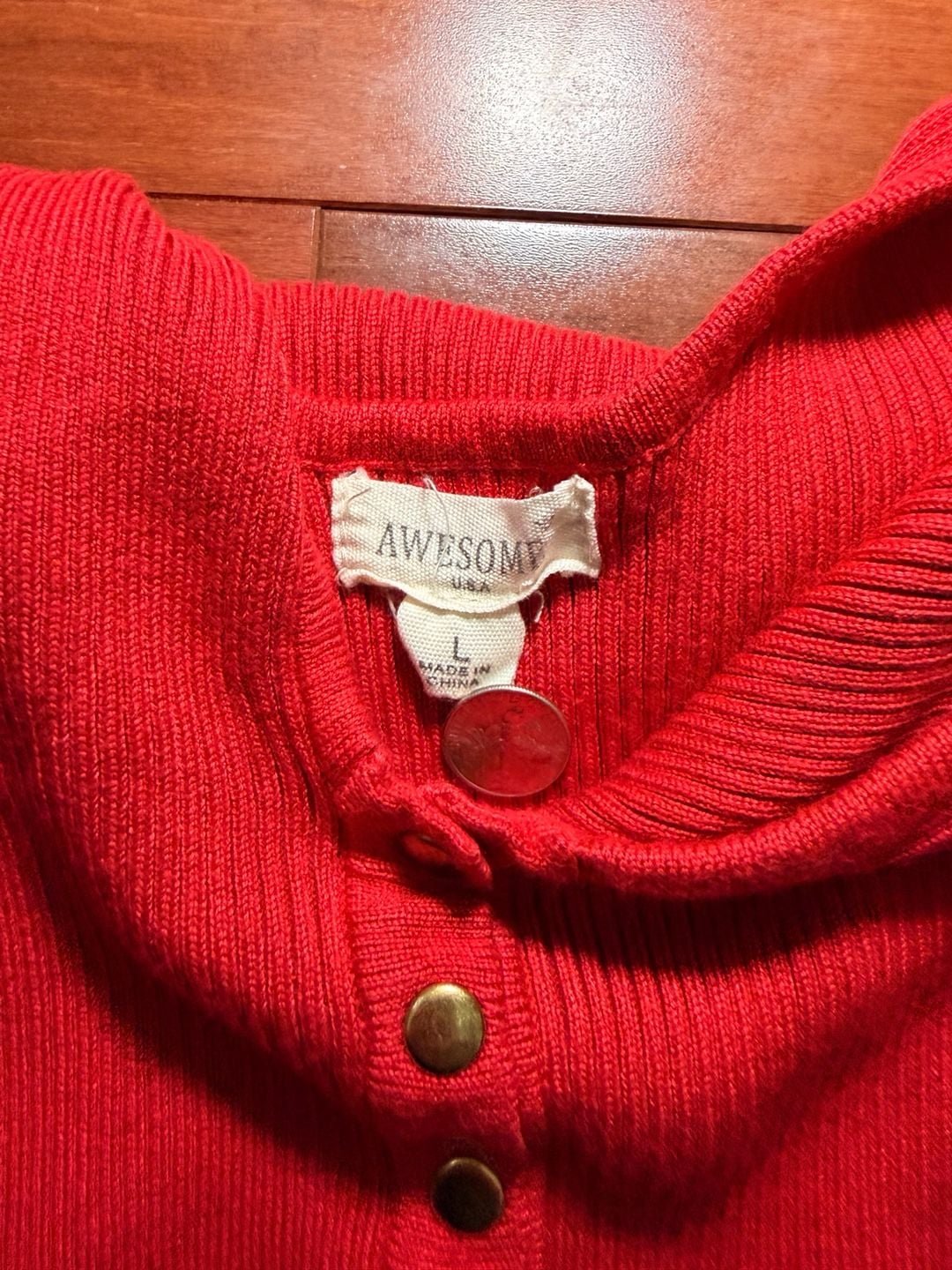 Awesome Ribbed Knit Dress Size L Red Button Front Halter Midi 4