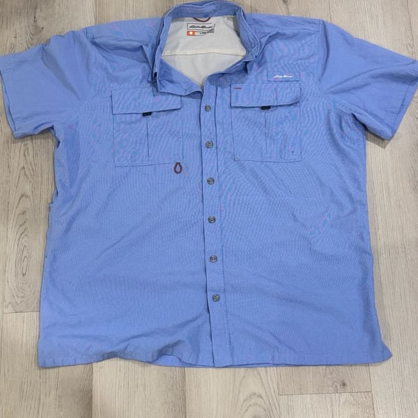 Eddie Bauer Short Sleeve Fishing Shirt T2XL Classic Blue