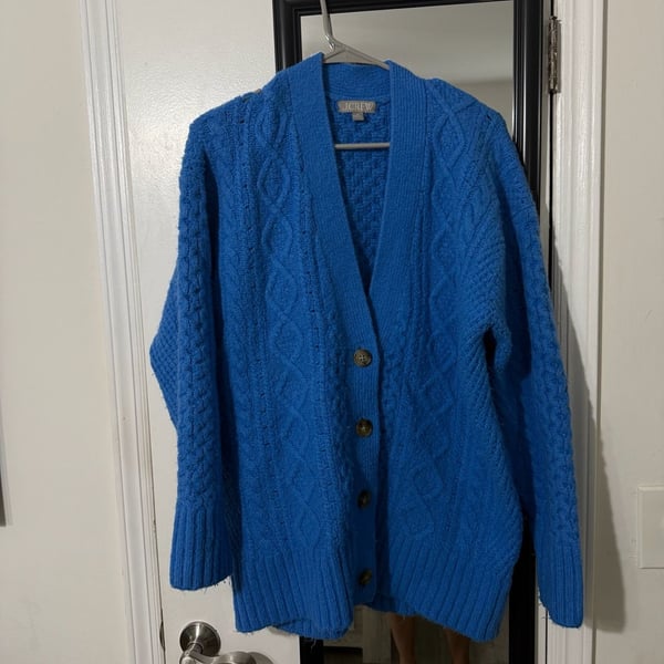 J.Crew Cable Knit Cardigan Size M Blue Oversized Sweater