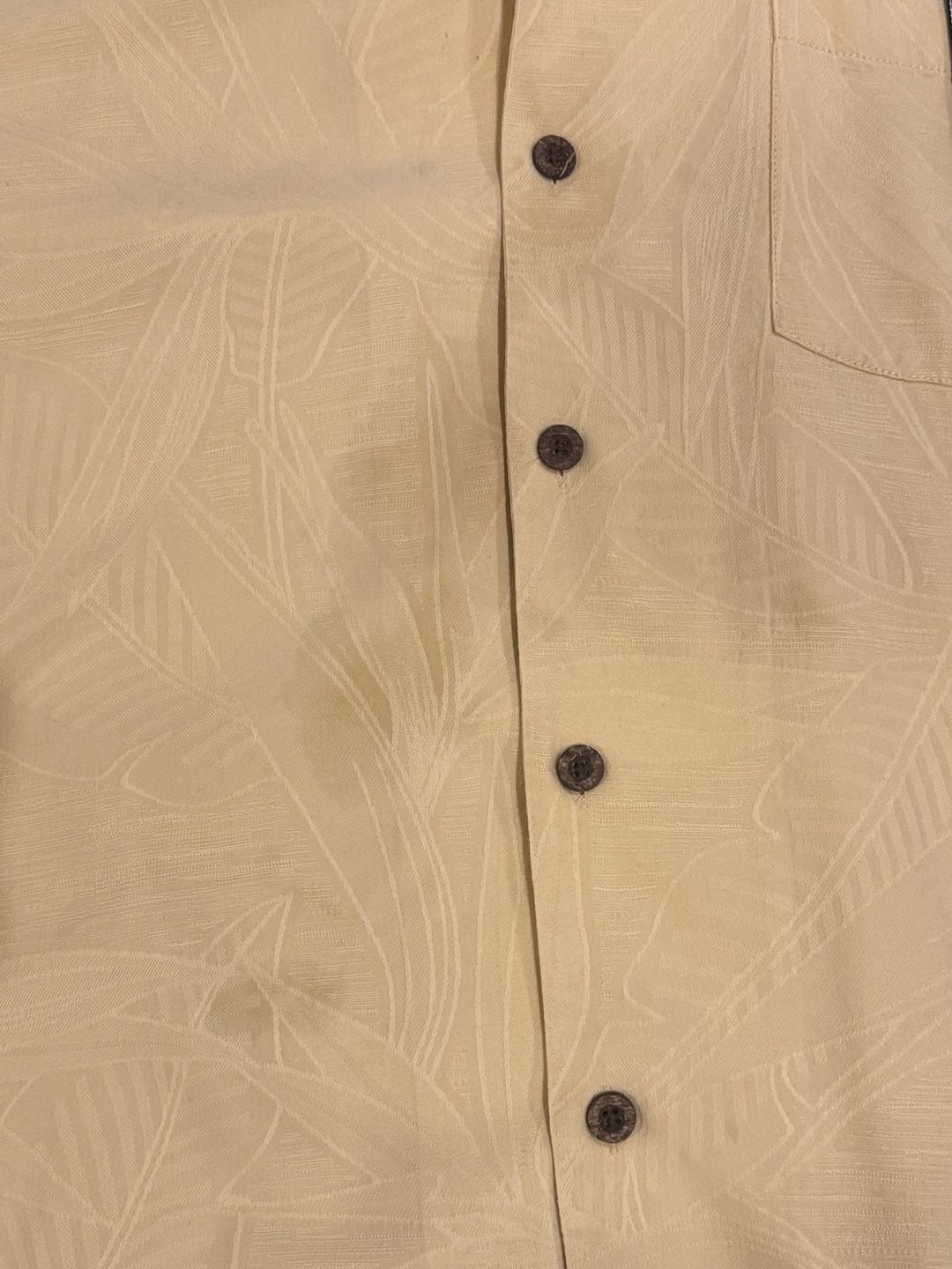 Tommy Bahama Silk Short Sleeve Shirt Size L Yellow Tropical Camp 9