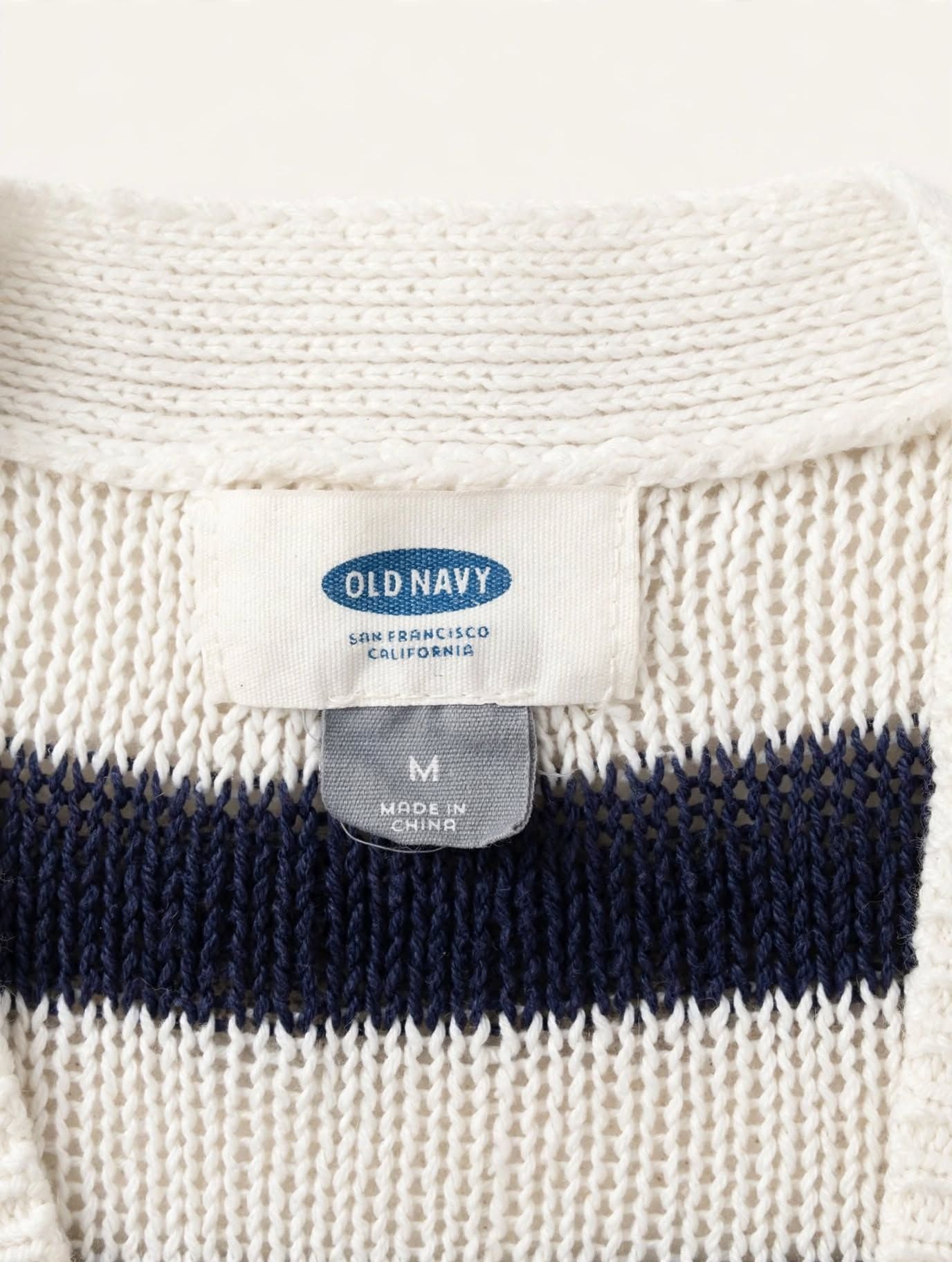Old Navy Striped Cardigan Size M White Navy Blue V-Neck Sweater 4