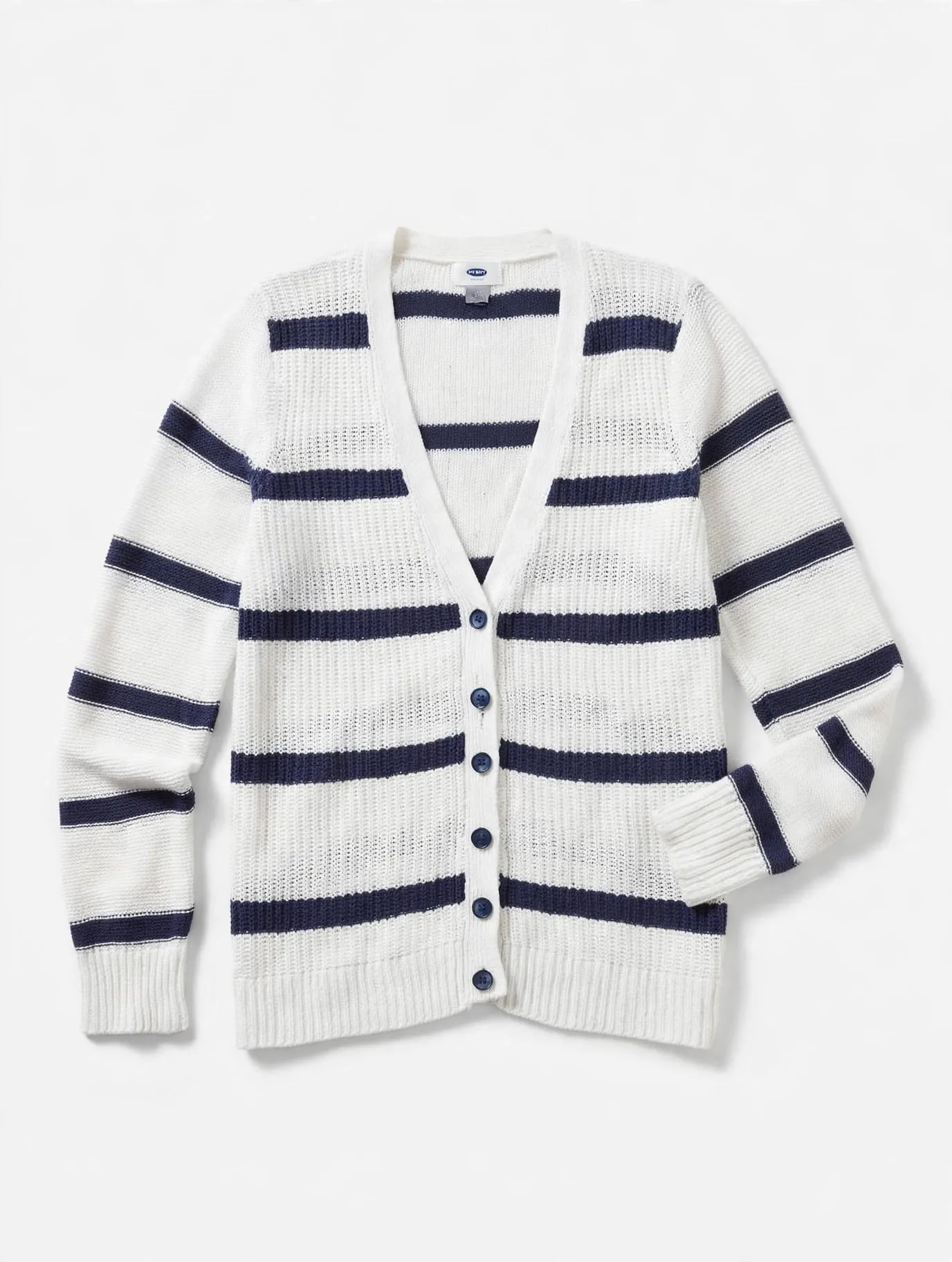 Old Navy Striped Cardigan Size M White Navy Blue V-Neck Sweater 3