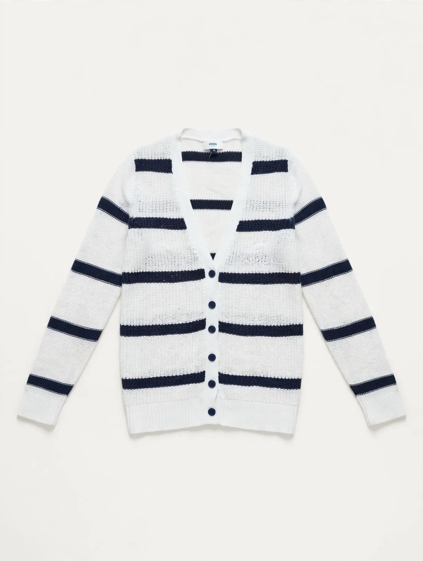 Old Navy Striped Cardigan Size M White Navy Blue V-Neck Sweater 2